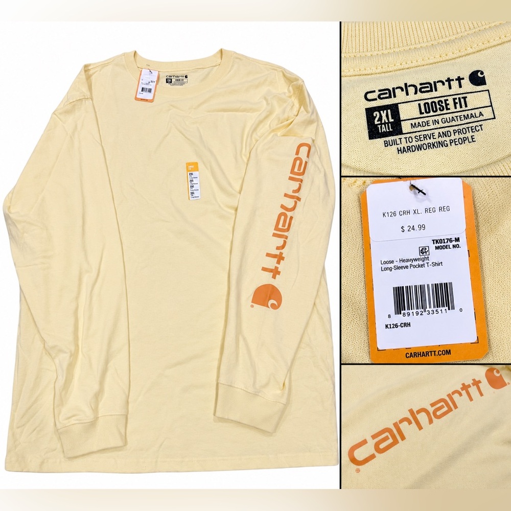 Carhartt Men’s Long-Sleeve Pocket T-Shirt — Pale Yellow 2XL